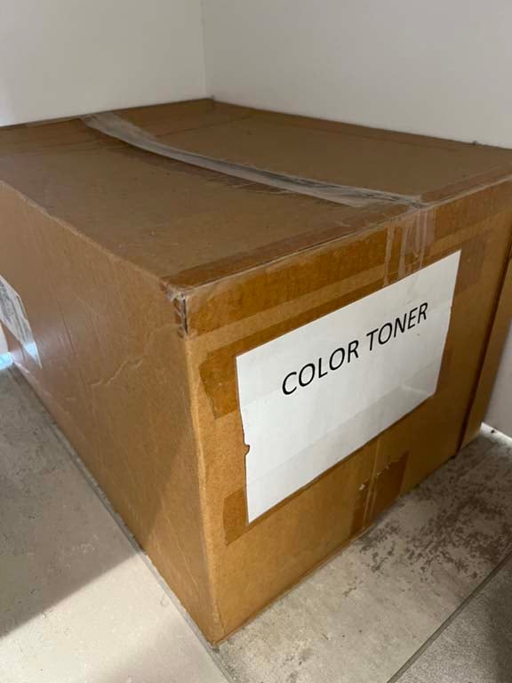Real estate signs and office equipment in abandoned property auction