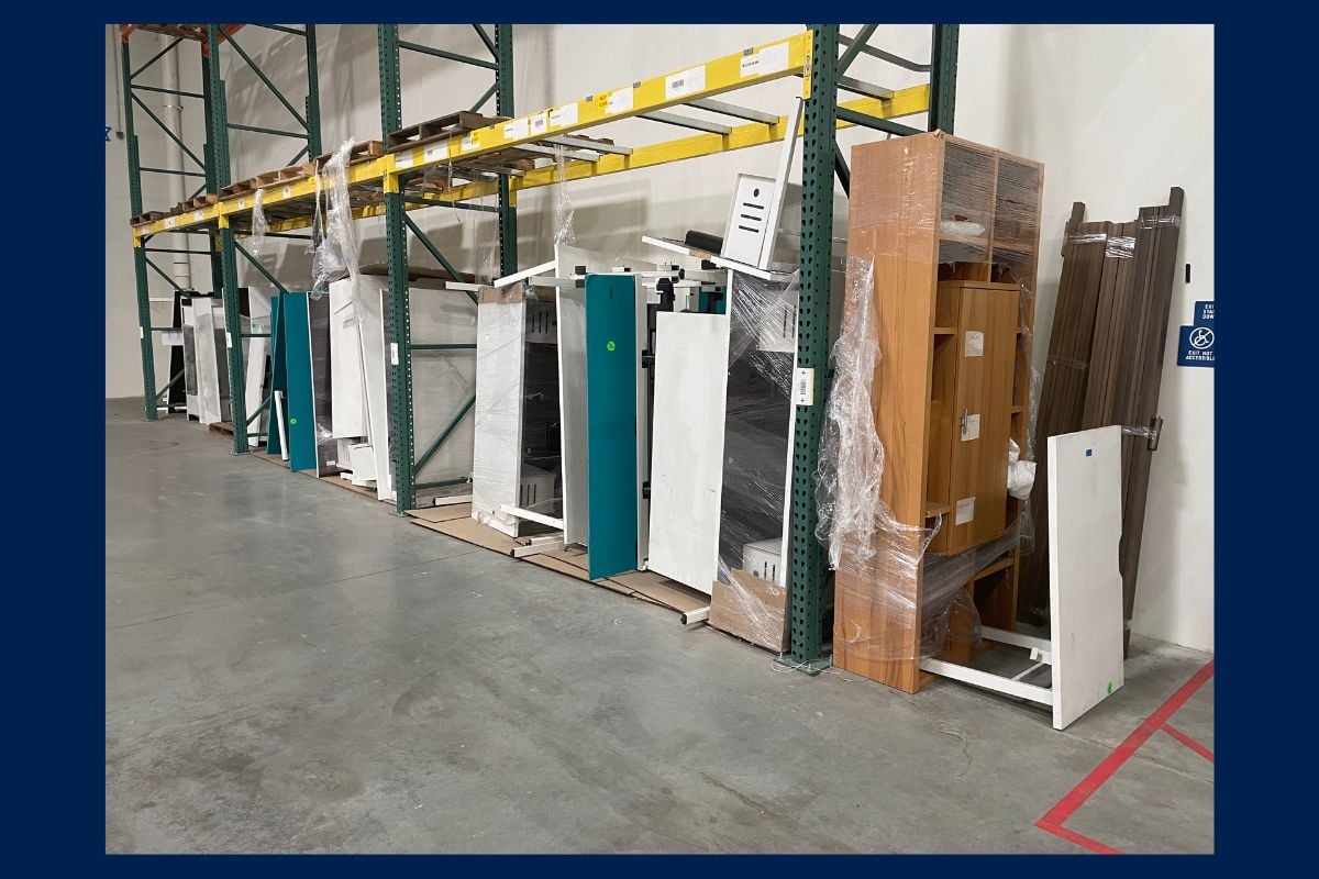 New furniture for auction in San Bernardino warehouse