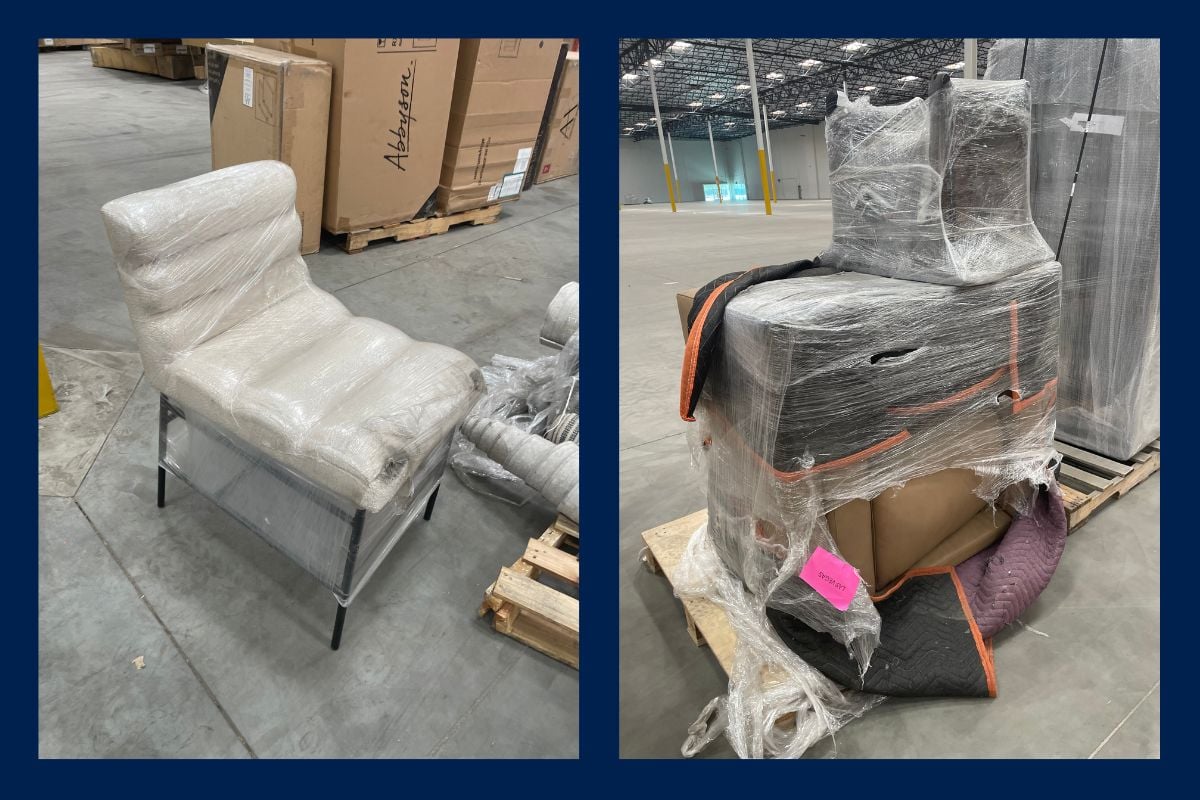 Pallets of area rugs at San Bernardino auction