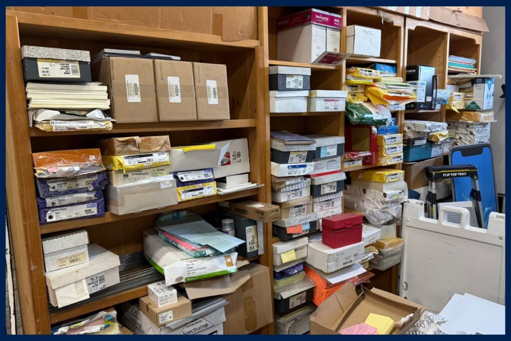 Rolls of white and colored print shop production materials