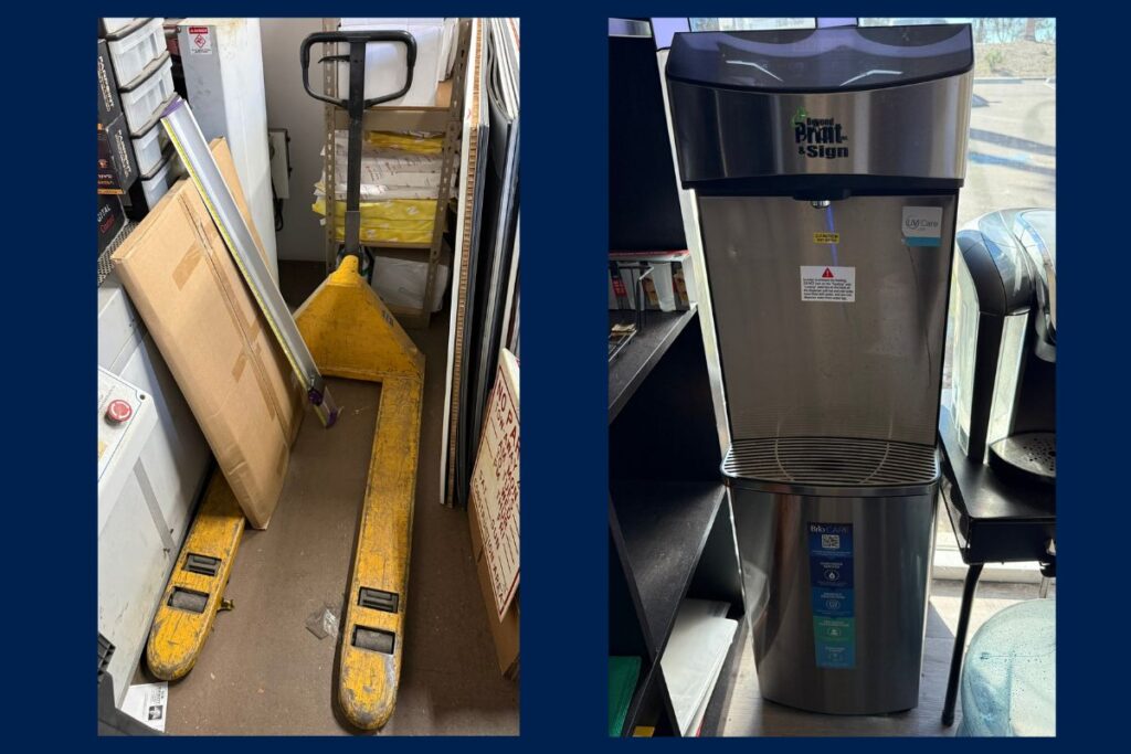 Print shop worktable and assorted production accessories